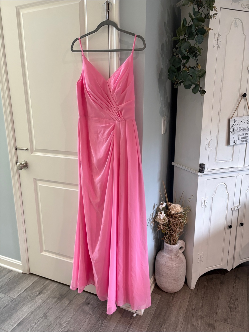 JJs House Hot Pink Spaghetti-Strap Chiffon Gown